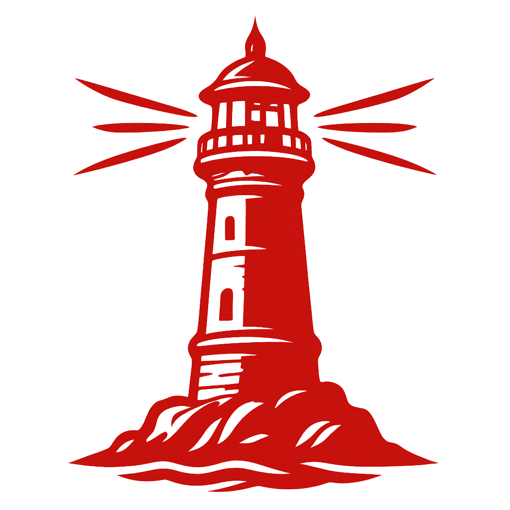 I want an icon in the color df202c of a lighthouse that doesnt look childlike but looks strong and detailed