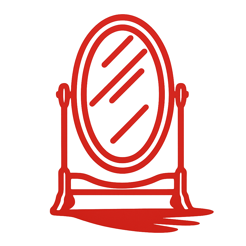 I want an icon in the color df202c of a standing mirror with a shadow or reflection  detailed looking not basic-1